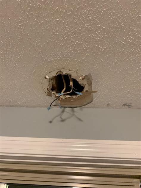 ceiling junction box hole too big|repair ceiling hole for work box.